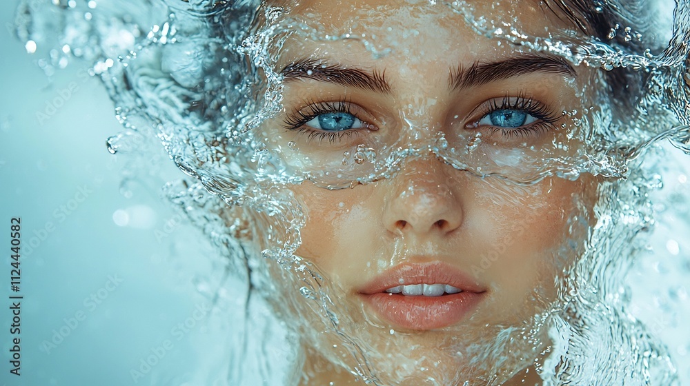 Serene Aqua Portrait of a Flowing Water Goddess in Dreamlike Tranquility Serene Aqua Portrait of a Flowing Water Goddess in Dreamlike Tranquility