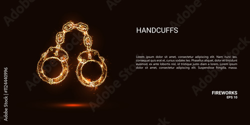 Handcuffs. Handcuffs consist of sparks and fire. Festive bright fireworks. Decorative element for celebrations and holidays. Vector illustration.