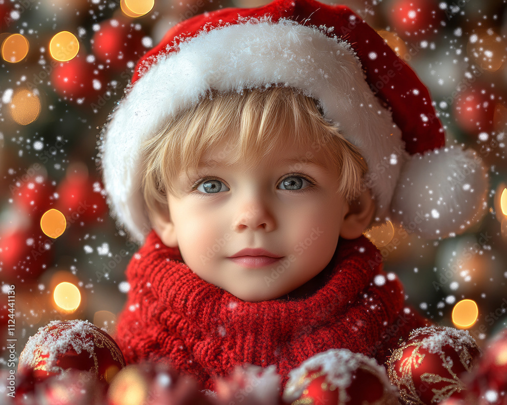 young blonde boy dressed as Santa Claus, in a festive Christmas setting. young blonde boy dressed as Santa Claus, in a festive Christmas setting.