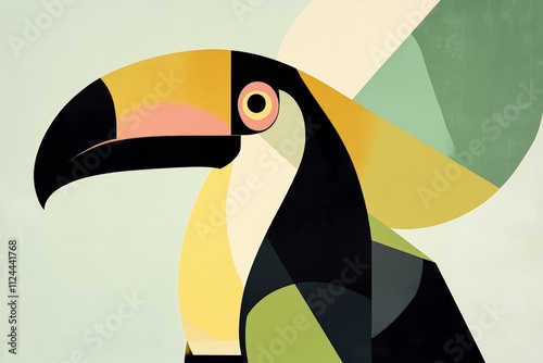 Colorful Abstract Toucan Portrait: Vibrant Geometric Art for Nature and Wildlife Themes photo