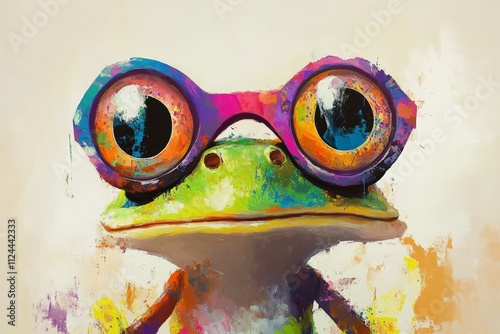 Colorful Cartoon Frog with Big Glasses: Whimsical and Fun Art for Kids Rooms and Nature Lovers photo