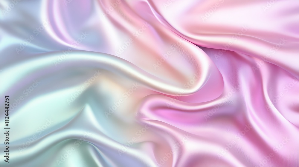 Fototapeta premium Close up of flowing, iridescent pink and blue satin fabric.
