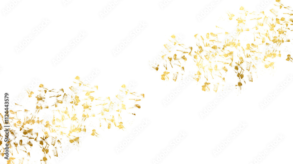 Flakes of gold foil, golden splashes of glitter, golden brushstroke on a transparent background. A banner for the design of a postcard, an invitation to a holiday. Flakes of gold foil, golden splashes of glitter, golden brushstroke on a transparent background. A banner for the design of a postcard, an invitation to a holiday.