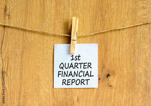 1st quarter financial report symbol. Concept words 1st quarter financial report on beautiful white paper. Beautiful wooden background. Business 1st quarter financial report concept. Copy space. photo