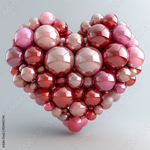 Sphere Love Heart. Pink, Red Glass Spheres Arranged in a Heart Shape Isolated on White photo