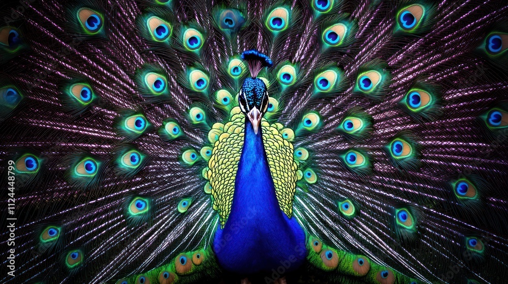 Obraz premium Majestic Peacock in Full Display: A Vibrant Symphony of Colors and Feathers