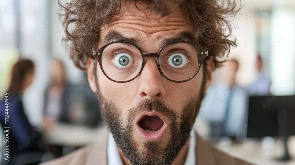 Surprised man in an office setting with colleagues Surprised man in an office setting with colleagues