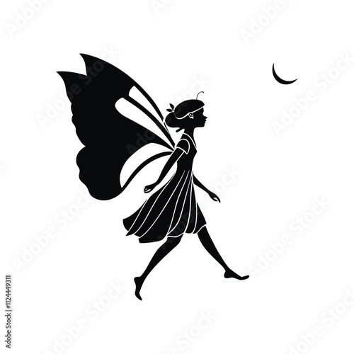 flat design cartoon of fairy silhouette