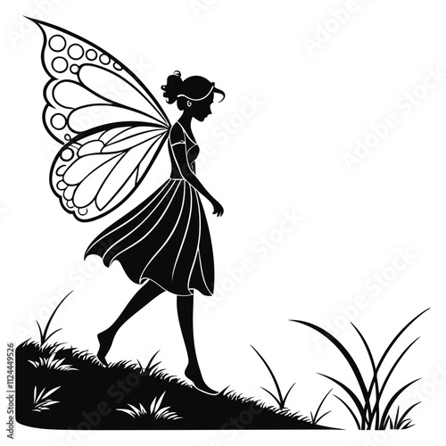 flat design cartoon of fairy silhouette