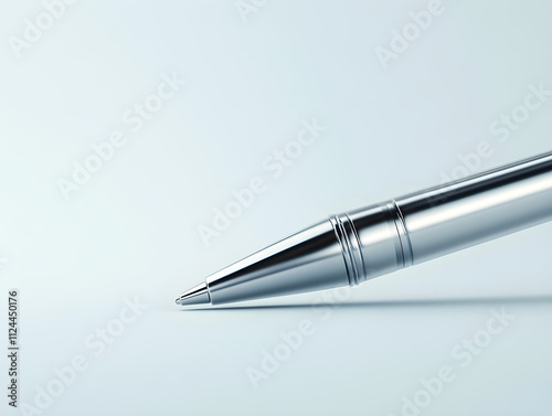 Sleek Silver Pen on Light Blue Background - Modern Minimalist Design photo