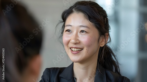 Japanese female business manager having an interview with a customer in the office