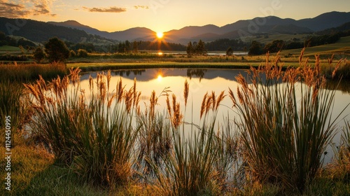 Tranquil sunrise at new year's morning over a serene lake nature landscape peaceful environment reflective viewpoint new beginnings