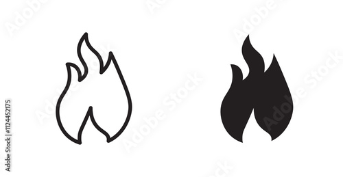 Fire icon set in Thin line black color.