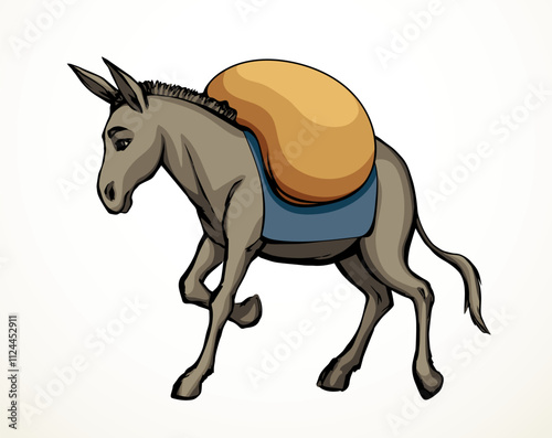 Vector drawing. Cute old mule