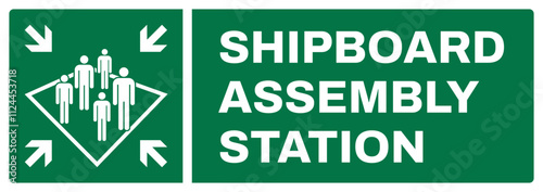 ISO emergency and first aid safety upper case text_shipboard assembly station_landscape size 1/2 a4,a3,a2,a1