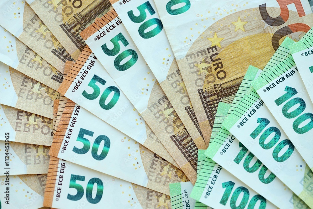 Many real european euro banknotes in big pile Many real european euro banknotes in big pile