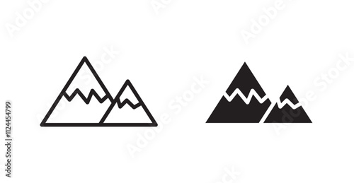 Mountain icon set in Thin line black color.