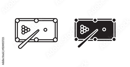 Pool table icon set in Thin line black color.