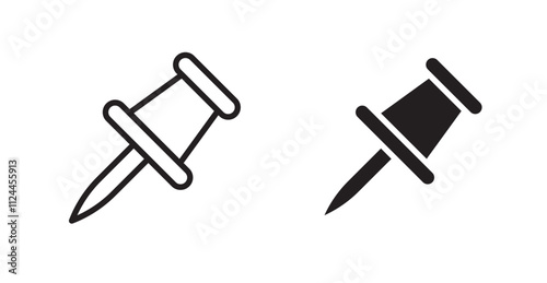 Push pin icon set in Thin line black color.