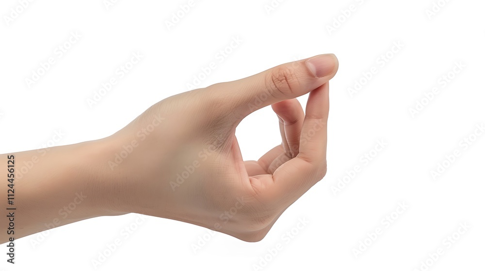 Hand holding a small object between thumb and index finger, isolated on white background. Hand holding a small object between thumb and index finger, isolated on white background.