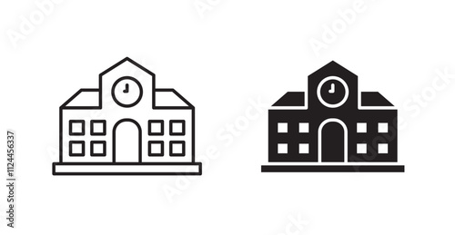 school icon set in Thin line black color.