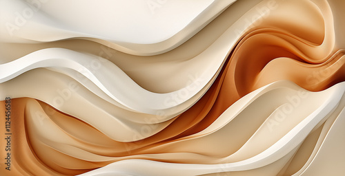 A minimalist abstract composition featuring soft, flowing curves in neutral tones,