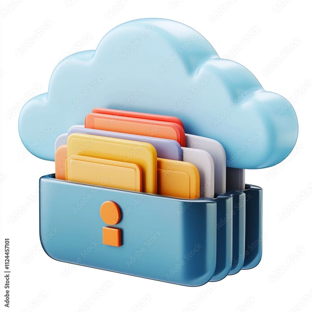 3D Cartoon Cloud Icon Syncing Files Between Devices on White Background 3D Cartoon Cloud Icon Syncing Files Between Devices on White Background