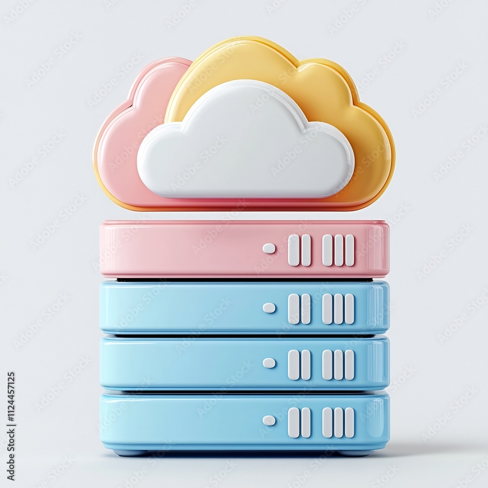 3D Cartoon Cloud Icon with Database Server on Isolated White Background 3D Cartoon Cloud Icon with Database Server on Isolated White Background