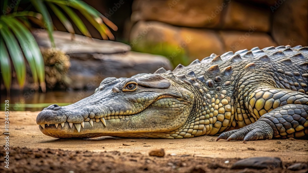 Obraz premium Nile crocodile resting on the ground, crocodile, reptile, wildlife, predator, safari, Africa, nature, animal, resting, ground