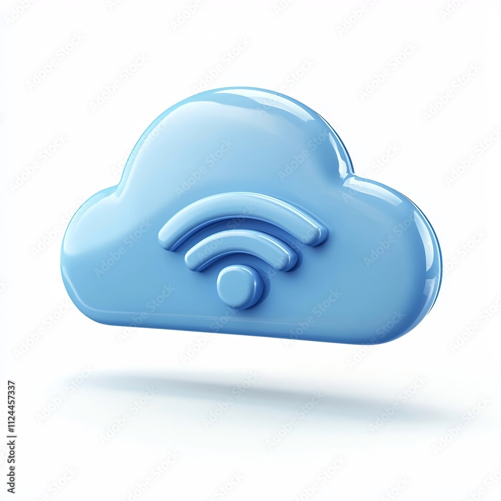 Fototapeta premium 3D Cartoon Cloud Icon with Wi-Fi Signal on Minimal White Background