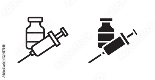 Vaccine vial icon set in Thin line black color.