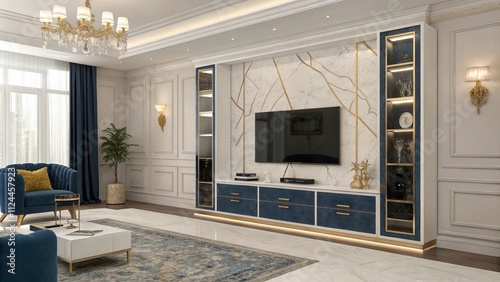 Dark oak chevron TV wall with gunmetal accents, Bold chevron and gunmetal decor

