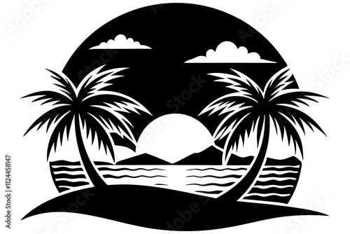 Elegant Sunset Line Art Vector Illustration for Printable Designs