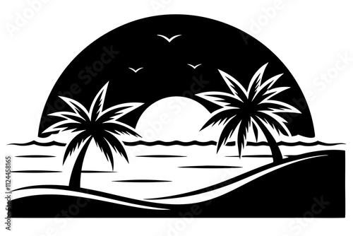 Elegant Sunset Line Art Vector Illustration for Printable Designs