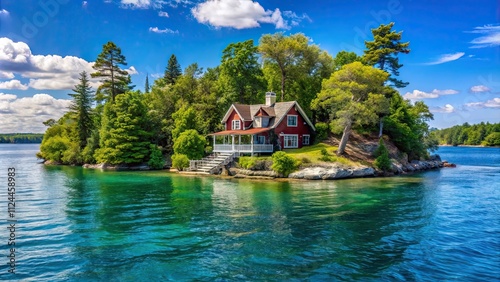 Island retreat with beautiful cottage overlooking the clear blue waters of the Thousand Islands region in Kingston photo