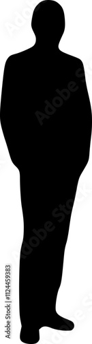 Figure of a man in a strict business suit. Black silhouette on a white background. Vector drawing.