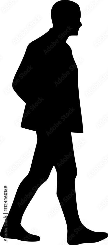 The male figure of a person stands. Black silhouette on a white background. Vector image. The male figure of a person stands. Black silhouette on a white background. Vector image.