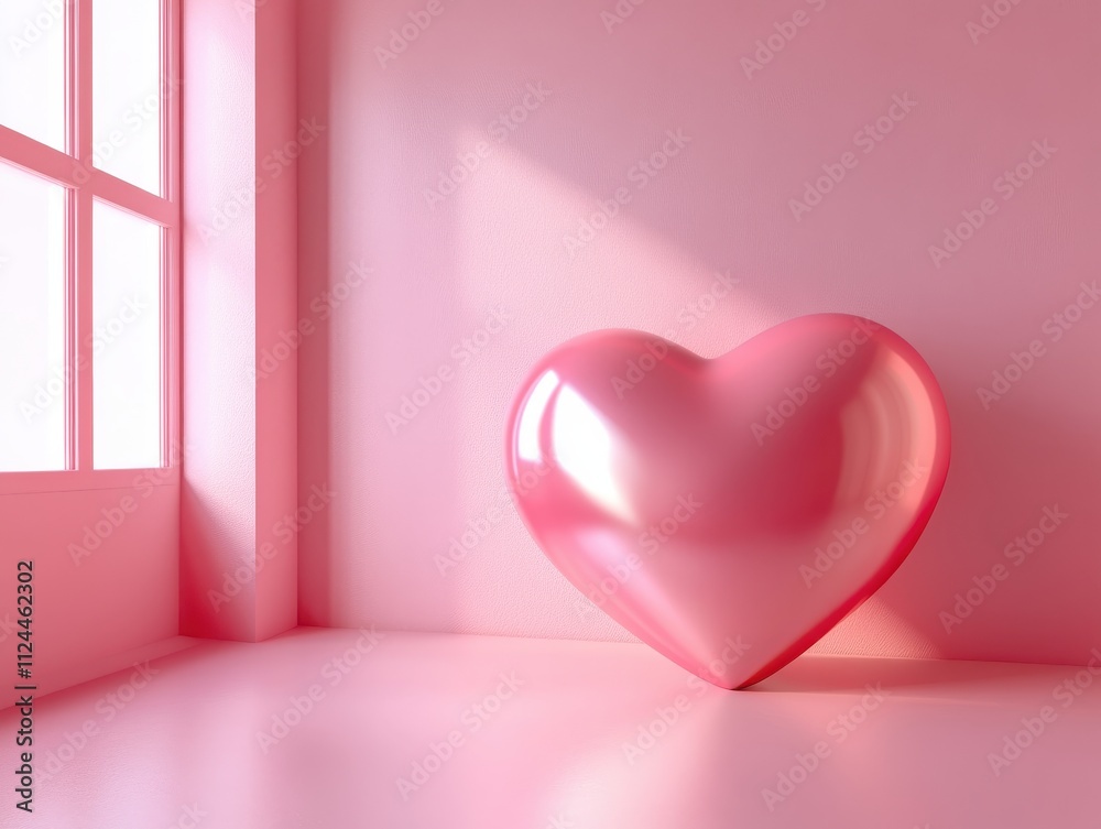 Soft Pink Heart Decoration in a Minimalist Room with Natural Light, Creating a Romantic and Serene Atmosphere Perfect for Valentine's Day or Love-themed Events Soft Pink Heart Decoration in a Minimalist Room with Natural Light, Creating a Romantic and Serene Atmosphere Perfect for Valentine's Day or Love-themed Events