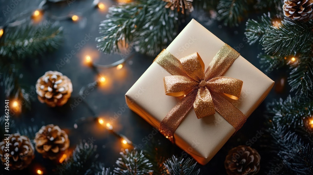 Cozy Hands Holding a Wrapped Gift Box for Christmas or New Year Celebration