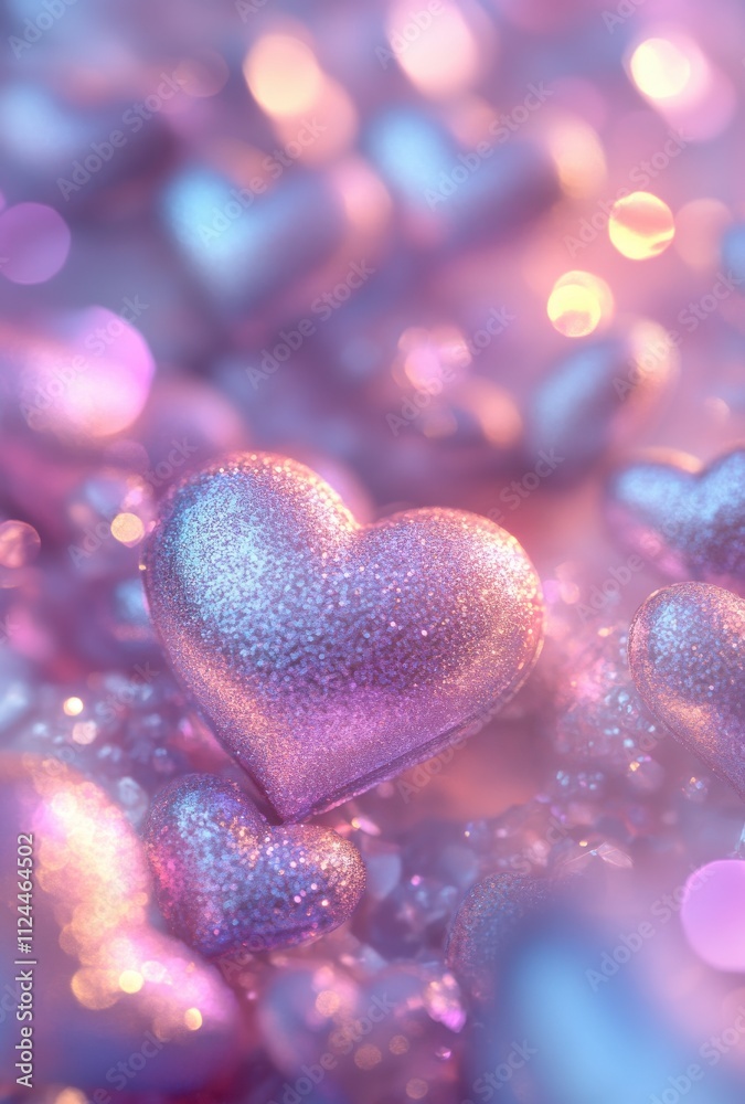 Sparkling Purple Hearts in Dreamy Background with Bokeh Lights and Glittering Effects for Romantic and Festive Themes Sparkling Purple Hearts in Dreamy Background with Bokeh Lights and Glittering Effects for Romantic and Festive Themes
