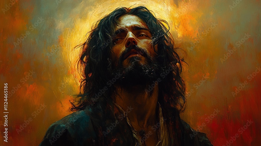 Bearded Man Portrait with Long Hair in Dramatic Chiaroscuro Lighting