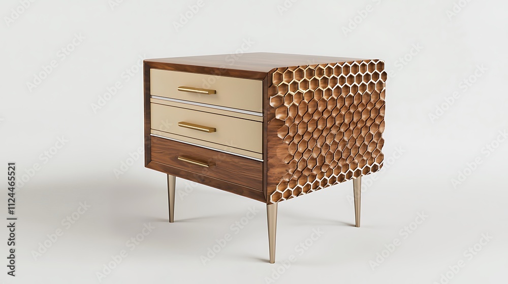 A wooden table with a honeycomb design on the top A wooden table with a honeycomb design on the top