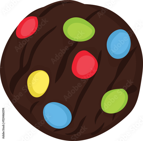 Chocolate Cookie with Colorful Candy Pieces.