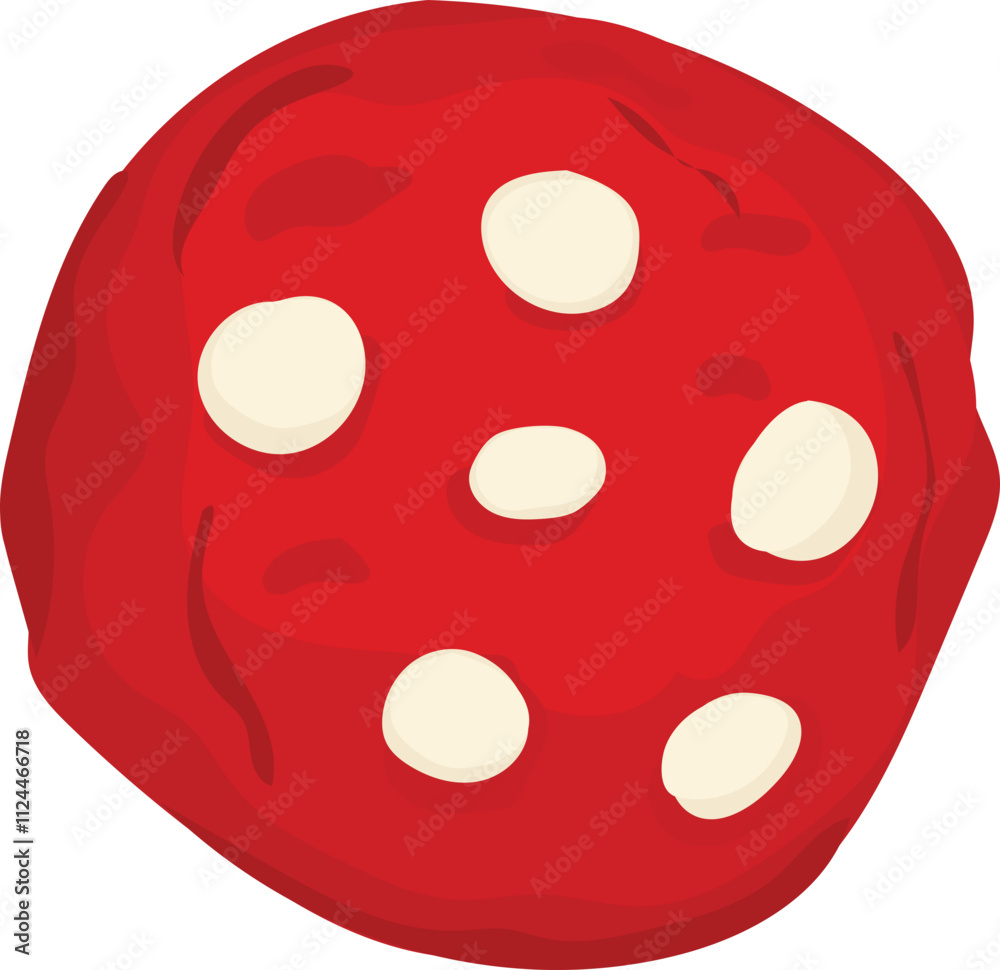 Fototapeta premium Cartoon Pepperoni Slice with White Spots.