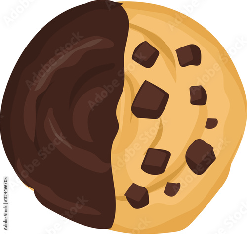 Half-Dipped Chocolate Chip Cookie Illustration.