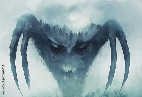 A monster from nightmares, a collective image of a terrible ghost from the delirium of madmen, patients with paranoia and schizophrenia, concentrated horror and night fear