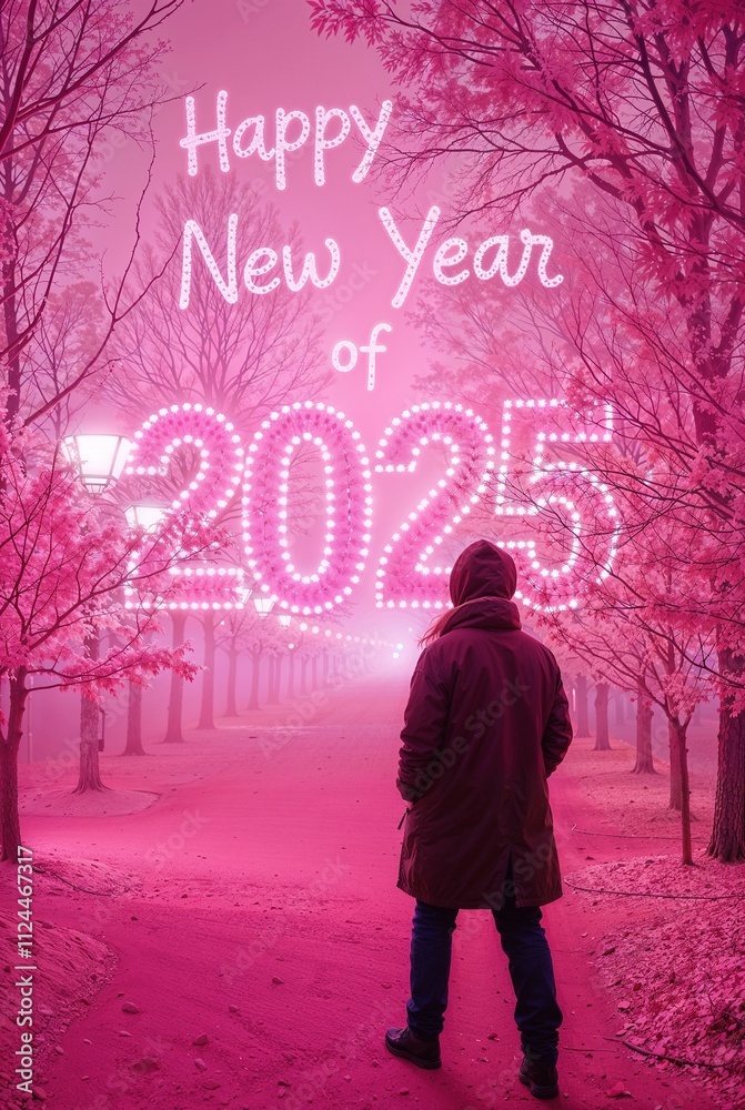 Surreal infrared image soft dreamy atmosphere. Happy New Year 2025 celebration in hazy soft light. Generated by Ai Surreal infrared image soft dreamy atmosphere. Happy New Year 2025 celebration in hazy soft light. Generated by Ai