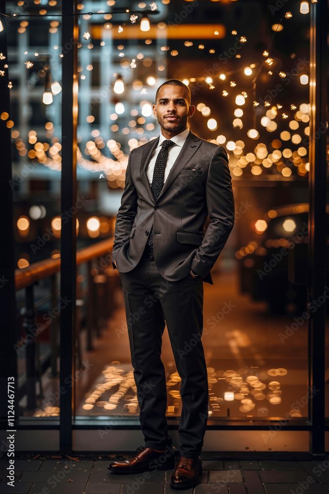 A man in a suit and tie standing in front of a window A man in a suit and tie standing in front of a window