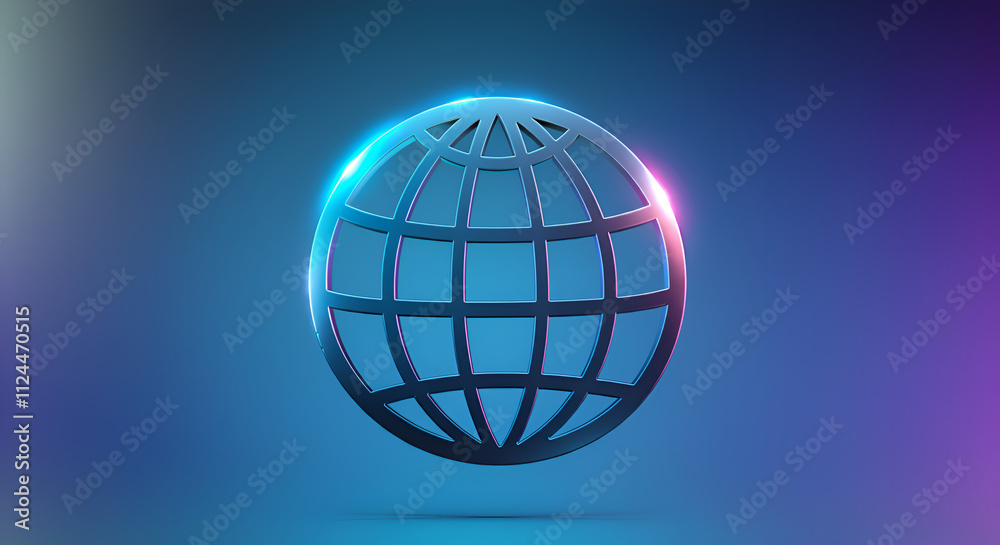 Abstract Gradient Background in Blue and Purple with 3D Glowing Globe Icon in Center Abstract Gradient Background in Blue and Purple with 3D Glowing Globe Icon in Center