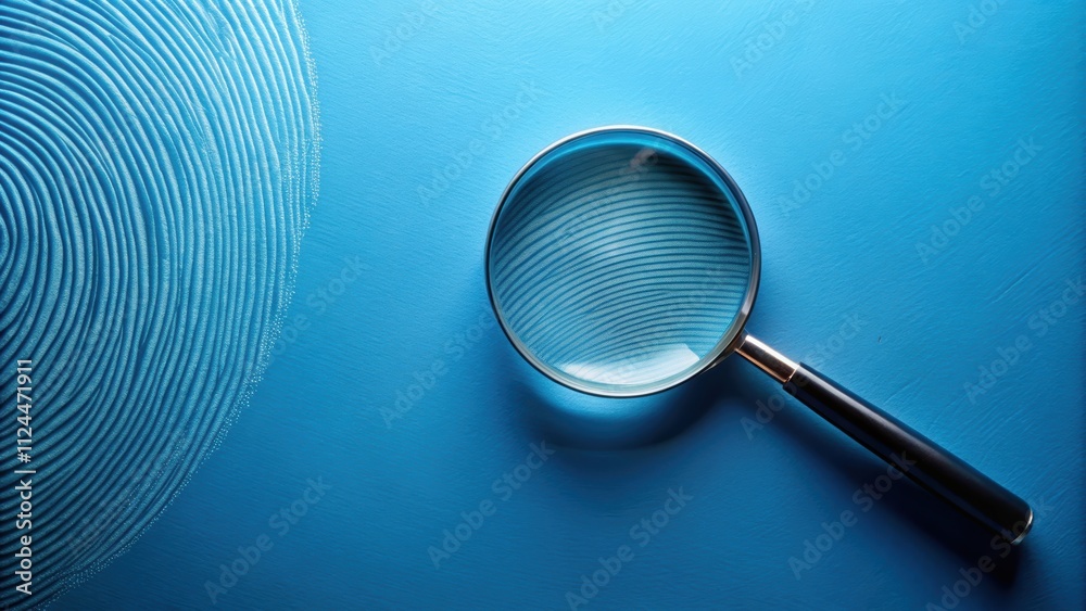 Fingerprints and a magnifying glass on a blue background , fingerprints, forensic, investigation, evidence Fingerprints and a magnifying glass on a blue background , fingerprints, forensic, investigation, evidence